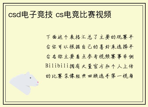 csd电子竞技 cs电竞比赛视频